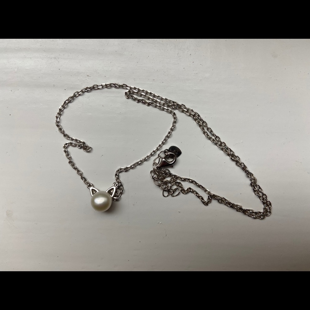 Freshwater Pearl Sterling Silver Cat Ear Necklace